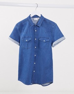 Выбеленная приталенная джинсовая рубашка в стиле вестерн из органического хлопка ASOS DESIGN-Синий