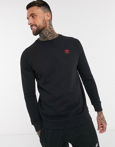 Черный свитшот с красным логотипом-трилистником adidas Originals essentials-Красный