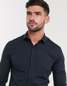 Темно-синяя обтягивающая поплиновая рубашка с длинными рукавами New Look-Темно-синий