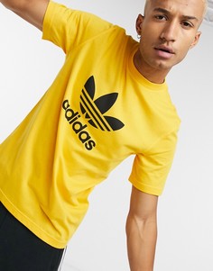 Золотистая футболка с большим логотипом-трилистником adidas Originals-Золотой