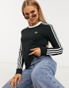 Черный лонгслив с тремя полосками adidas Originals adicolor