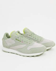 Шалфейно-зеленые замшевые кроссовки Reebok Classic-Белый