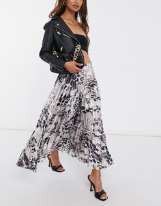 Плиссированная атласная юбка миди со звериным принтом ASOS DESIGN-Мульти
