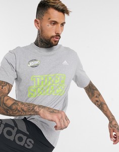 Серая футболка с 3 полосками adidas Training-Серый