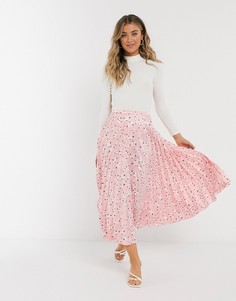 Атласная юбка миди с цветочным принтом розового цвета ASOS DESIGN-Розовый