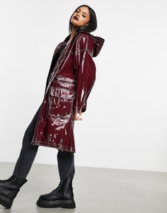 Бордовая парка из винила с контрастной строчкой ASOS DESIGN-Красный