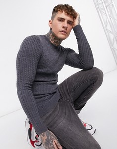 Темно-серый обтягивающий джемпер из мериносовой шерсти ASOS DESIGN