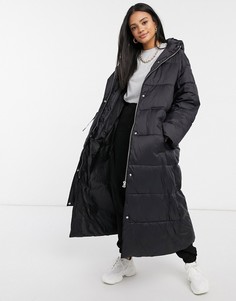 Черное пальто с объемными рукавами и поясом ASOS DESIGN-Черный