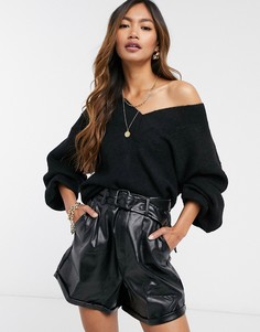 Пушистый джемпер с V-образным вырезом ASOS DESIGN-Черный