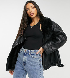 Черная куртка авиатор из искусственного меха ASOS DESIGN Tall-Черный