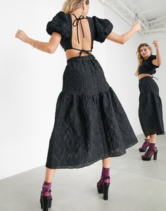 Фактурная ярусная юбка от комплекта с цветочным принтом ASOS EDITION-Черный