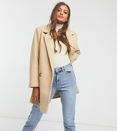 Бежевое пальто бойфренда ASOS DESIGN Petite-Коричневый