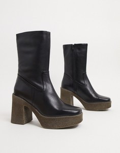 Черные кожаные ботинки на платформе ASOS DESIGN-Черный