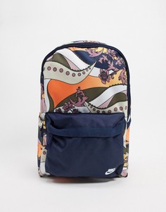 Рюкзак с цветочным принтом и логотипом-галочкой Nike-Темно-синий