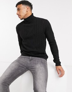 Черная водолазка из овечьей шерсти с узором "в косичку" ASOS DESIGN-Черный