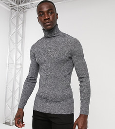 Черно-белая обтягивающая водолазка в рубчик ASOS DESIGN Tall-Серый