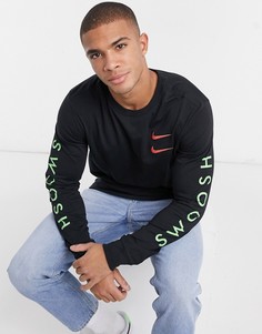 Черный лонгслив с логотипом Nike Swoosh