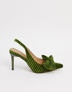 Бархатные зеленые туфли на каблуке с бантом ASOS DESIGN-Зеленый