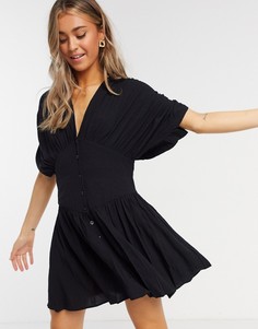 Черное чайное платье мини в стиле casual на пуговицах ASOS DESIGN-Черный