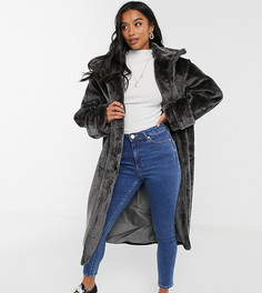Темно-серое пальто макси ASOS DESIGN Petite-Серый