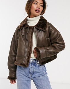 Коричневая короткая куртка авиатор ASOS DESIGN-Красный