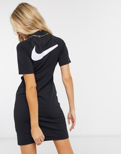 Черное платье с высоким воротником и логотипом Nike-Черный