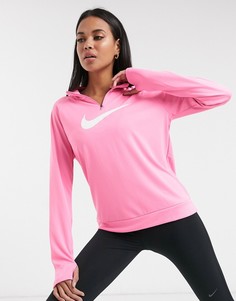 Розовый топ с воротом на молнии и логотипом-галочкой Nike Running