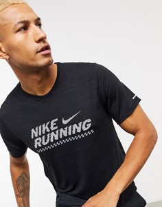 Черная футболка с логотипом Nike Running-Черный