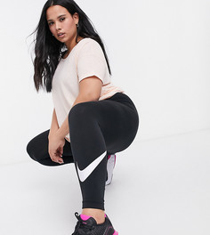 Черные леггинсы с завышенной талией и логотипом-галочкой Nike Plus-Черный