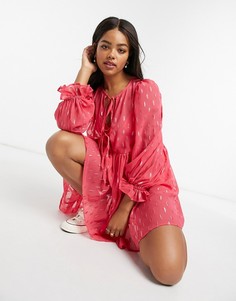 Свободное платье мини в горошек цвета металлик ASOS DESIGN-Розовый