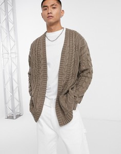 Кардиган вязки "в косичку" ASOS DESIGN-Бежевый