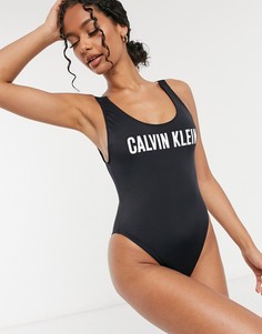 Черный слитный купальник с логотипом Calvin Klein