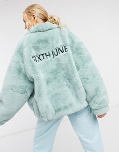 Куртка в стиле oversized из искусственного меха с логотипом Sixth June-Зеленый