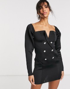 Черное платье мини с декорированными пуговицами ASOS DESIGN-Черный