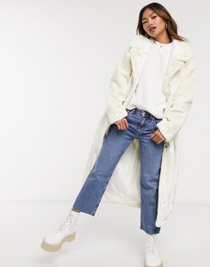 Белое плюшевое пальто макси ASOS DESIGN-Белый