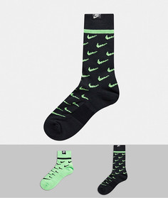 2 пары носков черного/неоново-зеленого цвета Nike-Черный