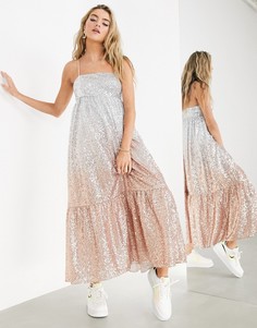 Серебристое платье миди с пайетками и ярусным дизайном ASOS EDITION-Мульти