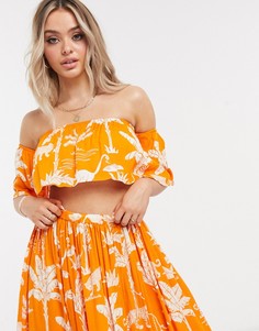 Пляжный кроп-топ с оборками и принтом ASOS DESIGN-Мульти