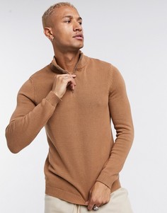Хлопковый джемпер табачного цвета с короткой молнией ASOS DESIGN-Коричневый