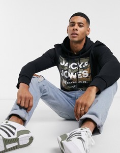 Худи с камуфляжным принтом и логотипом Jack & Jones-Черный