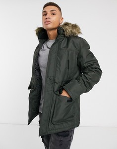 Парка цвета хаки с искусственным мехом Jack & Jones-Зеленый