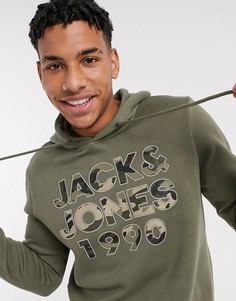 Худи с камуфляжным принтом и логотипом Jack & Jones-Зеленый
