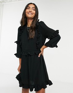 Черное приталенное платье с оборками In The Style x Lorna Luxe-Черный
