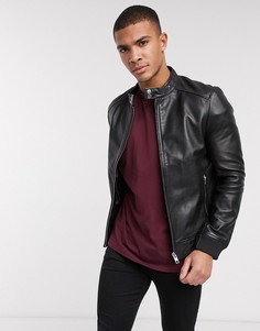 Кожаная куртка с серебристой отделкой Barneys Originals-Черный