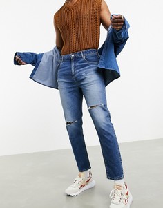 Рваные суженные книзу джинсы-морковки ASOS DESIGN-Синий