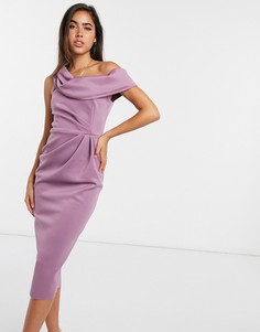 Лавандовое платье-футляр миди со спущенным плечом ASOS DESIGN-Фиолетовый