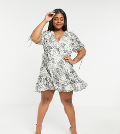 Платье мини с атласной оборкой и завязками ASOS DESIGN Curve-Мульти