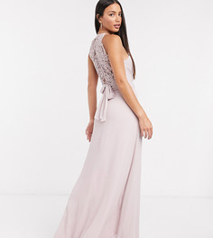 Розовое платье макси с кружевными вставками и запахом TFNC Tall bridesmaid-Розовый