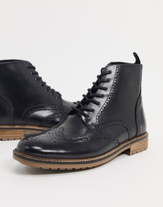 Черные кожаные ботинки-броги на шнуровке Silver Street-Черный