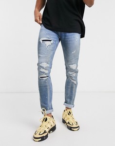 Джинсы скинни с эффектом брызг краски Topman-Синий